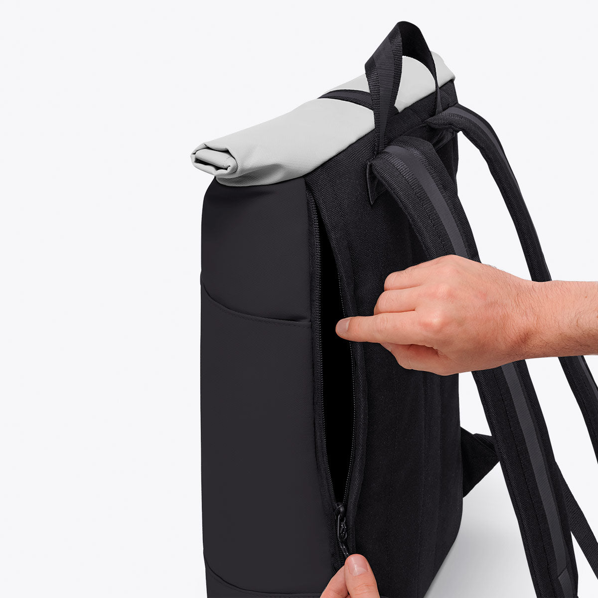 Hajo Roll-Top Backpack - Black - Light Grey / Medium
