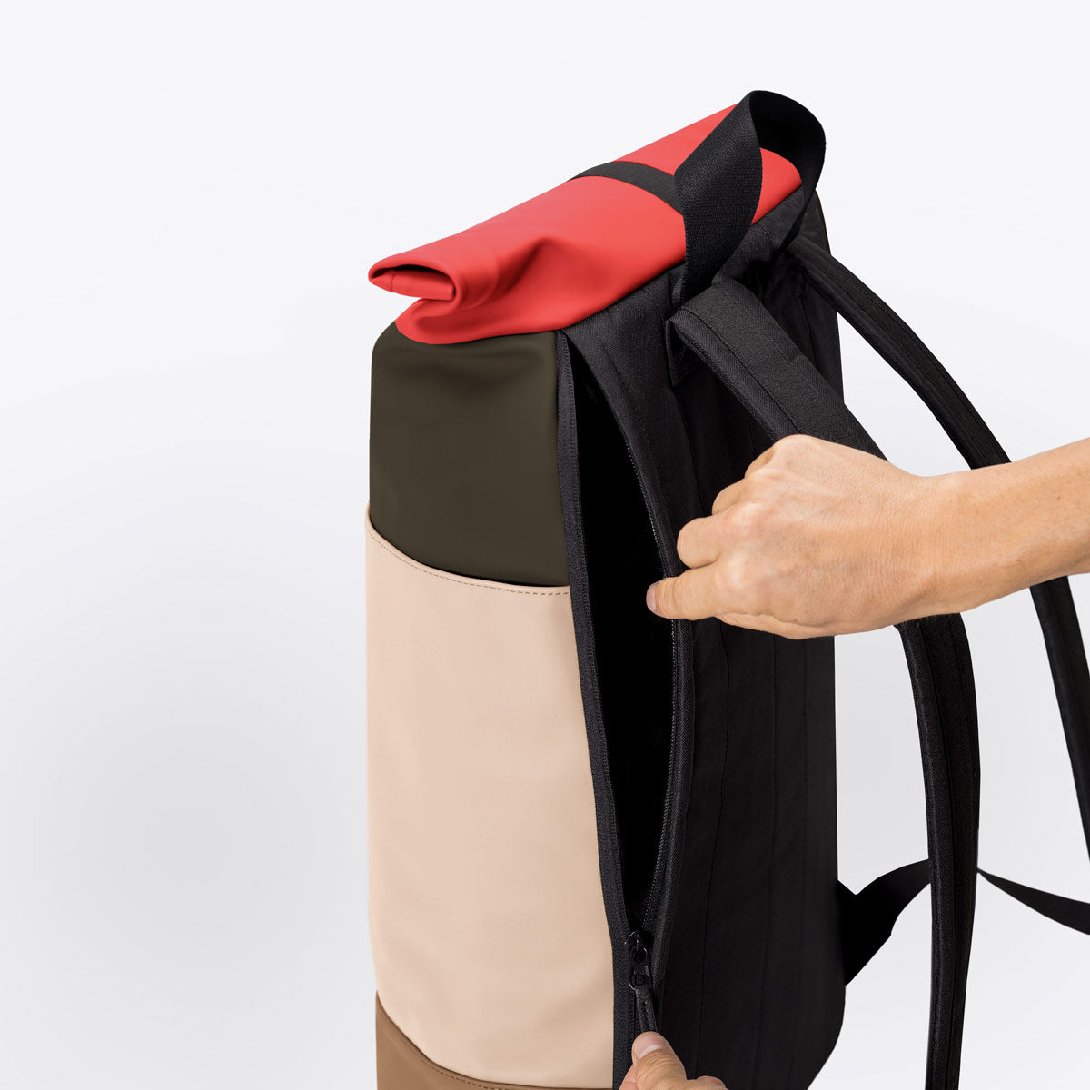 Hajo Roll-Top Backpack - Olive - Light Almond / Medium