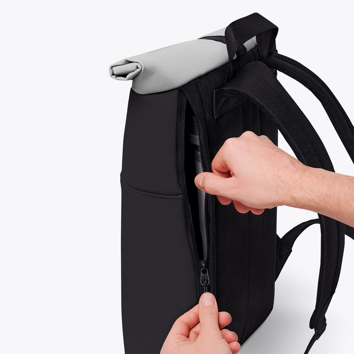 Hajo Roll-Top Backpack - Black - Light Grey / Mini