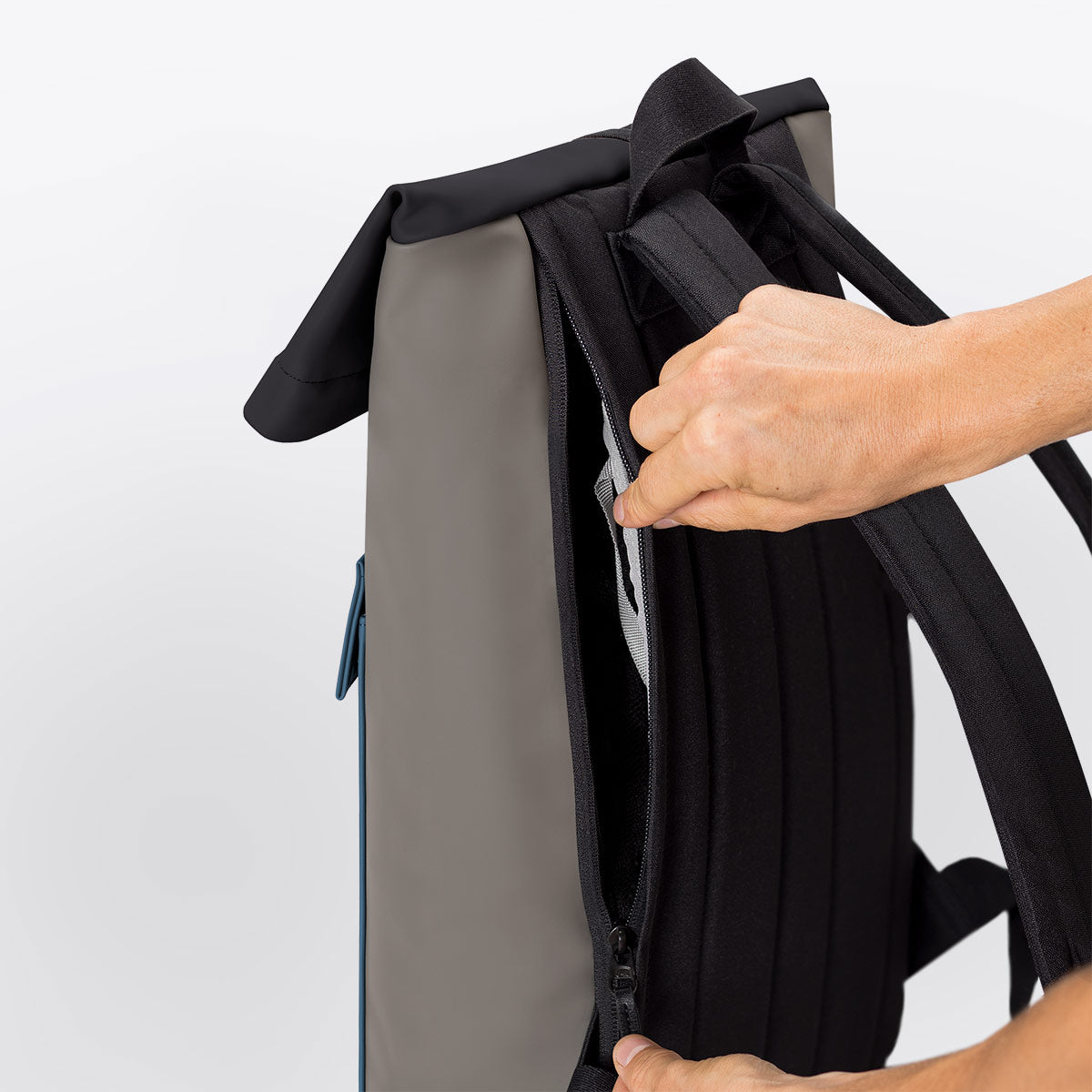 Jasper Roll-Top Backpack - Dark Grey - Petrol / Medium